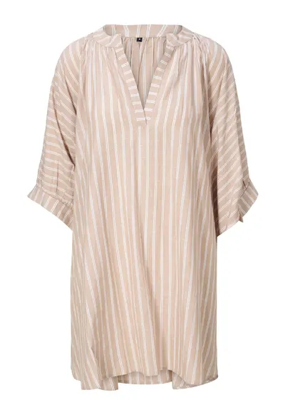 Rochie in dungi cu decolteu de caftan - Bej