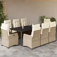 Gossi set de masa pentru gradina, 9 piese, cu perne, bej, poliratan