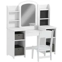 AIYAPLAY Toaletă pentru copii cu taburet și oglindă LED, masă de machiaj pentru 3–8 ani, 104 x 40 x 112 cm, alb | Aosom Romania