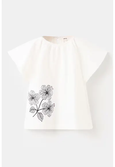 Tricou de bumbac cu imprimeu floral - Alb/Negru