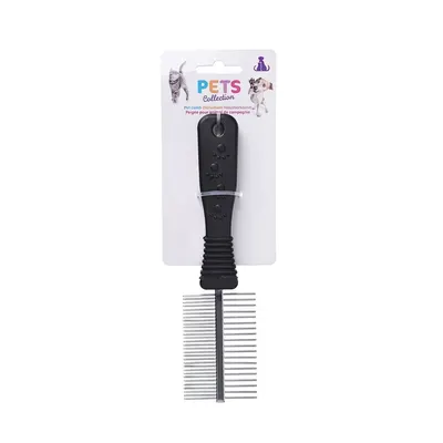 Pieptene dublu pentru câini și pisici, cu dinți din fier, colecția Pets, 19x5 cm, negru