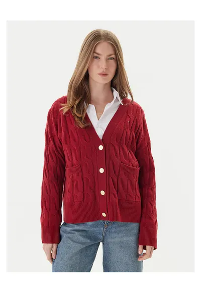 Cardigan din lana cu design torsade - Rosu