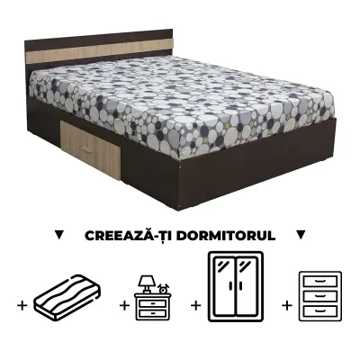 Creeaza-ti Dormitorul ALMA, sonoma inchis + sonoma deschis, de la Pat cu sertar Alma 160x200 cm