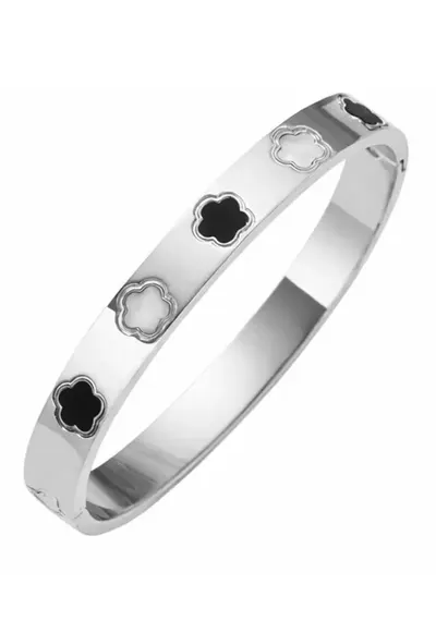 Bratara bangle - argintie - suflata cu aur 18k - trifoi - 6cm diameter