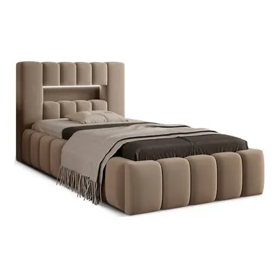 Pat maro deschis tapițat cu spațiu de depozitare cu somieră 90x200 cm Lamica – ELTAP