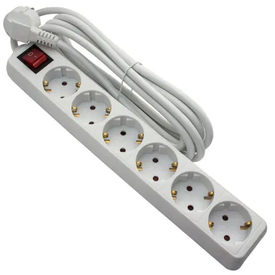 Prelungitor 6P 1.5m, 3x1.5mm2 cu intrerupator, alb Strohm SM-6PK-1-5M-WH-3X1.5