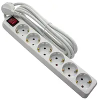 Prelungitor 6P 1.5m, 3x1.5mm2 cu intrerupator, alb Strohm SM-6PK-1-5M-WH-3X1.5