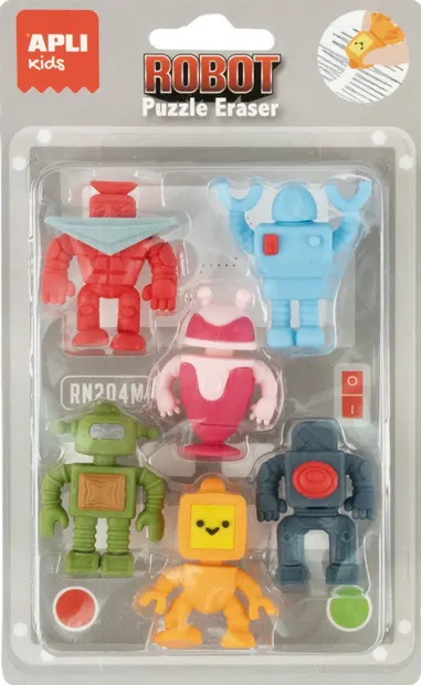 Set radieră puzzle Apli Kids - Roboți, 6 buc