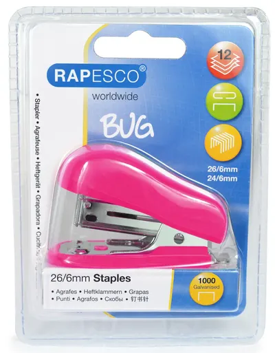 Capsator Rapesco - Bug, cu capse 26/6 mm, roz