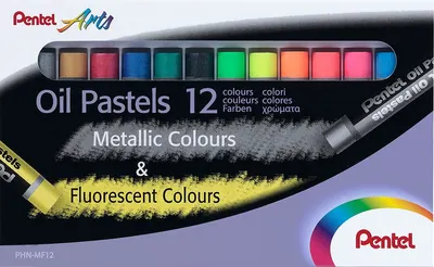 Pasteluri uleioase Pentel Arts - 12 culori metalice și fluorescente