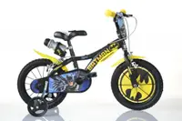 Bicicleta copii Dino Bikes Batman 14 inch, varsta 4-5 ani, inaltimea 95-115 cm, frana de mana pe ambele roti, scaun reglabil, roti ajutatoare detasabile, greutate maxima suportata 50 kg