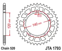 JT - Foaie (spate) Aluminiu JTA1793, 47 dinti - GSXR600 750 1000 01-