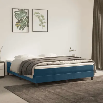 vidaXL Pat box spring cu saltea, albastru închis, 180x200 cm, catifea