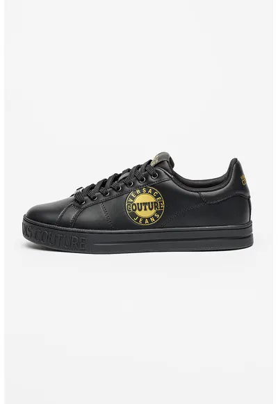 Pantofi psort de piele si piele ecologica cu logo lateral Court - Auriu/Negru