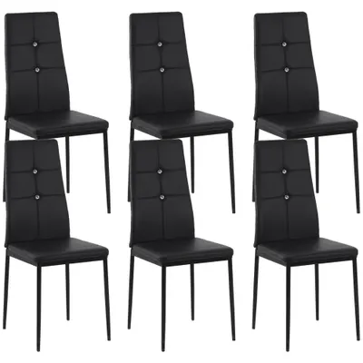 HOMCOM Joc de 6 Scaune de Dining Tapitate în PU cu Spătar Înalt cu Butoane și Picioare de Oțel Design Modern Negru | Aosom Romania