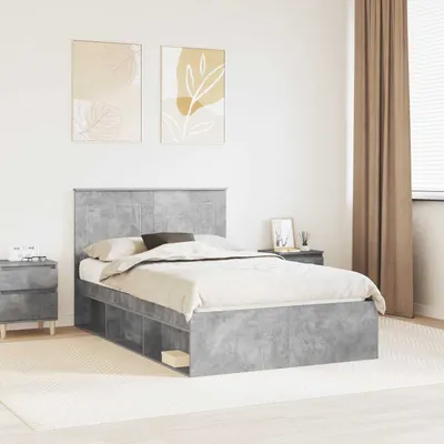 vidaXL Cadru de pat cu headboard Beton 120 x 190 cm Lemn de pin masiv