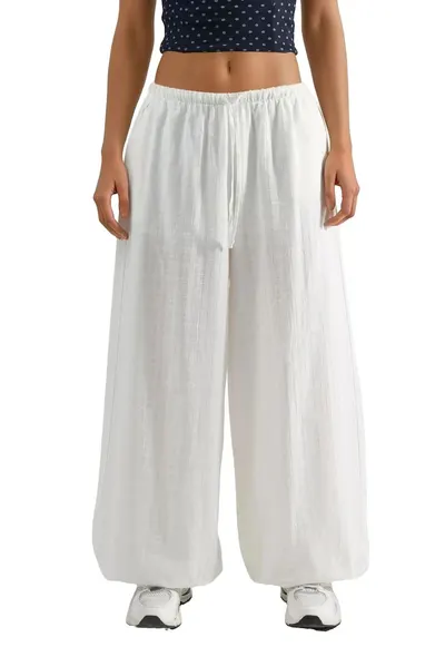 Pantaloni dama - Textil - Alb
