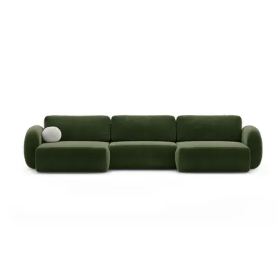 Colțar verde extensibil/cu spațiu de depozitare cu tapițerie din catifea (în formă de "U") Tonale – Cosmopolitan Design