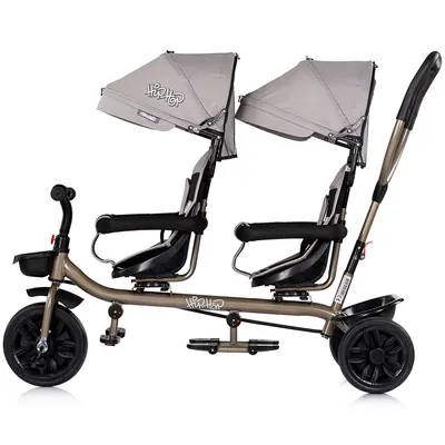 Tricicleta pentru gemeni Chipolino Hip Hop Latte cu sezut rotativ 360 grade, suporturi pentru picioare, bara de protectie, cosulete