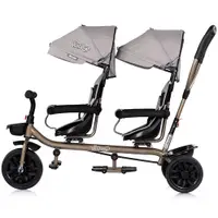 Tricicleta pentru gemeni Chipolino Hip Hop Latte cu sezut rotativ 360 grade, suporturi pentru picioare, bara de protectie, cosulete