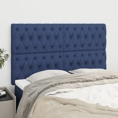 vidaXL Tăblie de pat albastră 144x7x118/128 cm, material textil