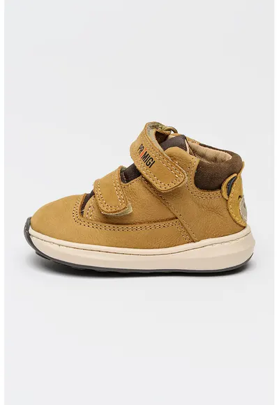 Ghete din piele nabuc cu velcro - Maro camel