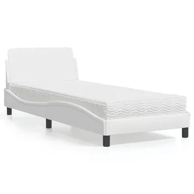 vidaXL Pat cu saltea, Dover, alb, 90x200 cm, piele ecologică