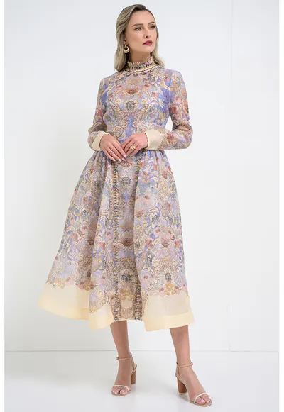Rochie midi evazata - Multicolor