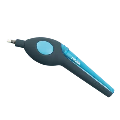 Radiera electrica, include 7 rezerve pentru creion, 4 rezerve pentru cerneala, culoare albastra, Milan