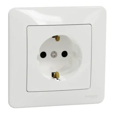 Sedna Design, Priza 2P+E cu obturatoare si rama decorativa, alb