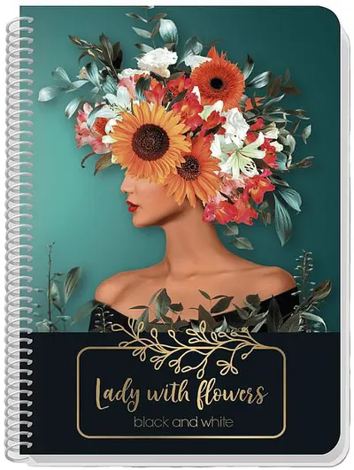 Caiet cu spirală Black&White Lady With Flowers - A4, 60 de foi, sortiment