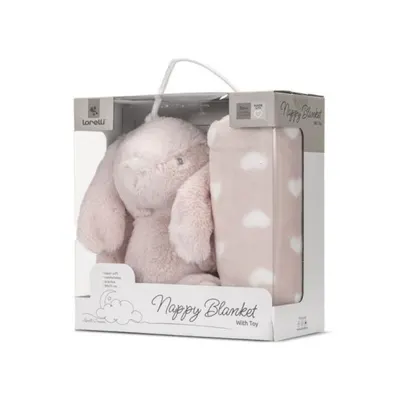 Paturica moale cu jucarie din plus, Lorelli Nappy, 90 x 75 cm, Iepuras, Pink