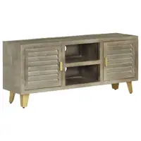 vidaXL Comodă TV, gri, 110x30x48 cm, lemn masiv mango & alamă