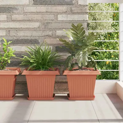 vidaXL Tavă Pătrată pentru Flori 6 buc. Roșu cărămidă 21 x 21 x 2 cm
