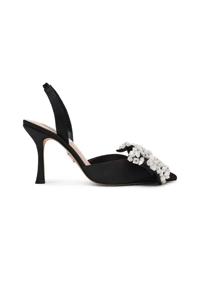 Pantofi din satin cu aplicatii din strasuri Lovie - Negru/Transparent