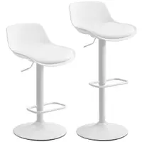 HOMCOM Set de 2 Scaune de Bar Rotative cu Spătar și Înălțime Reglabilă Alb | Aosom Romania