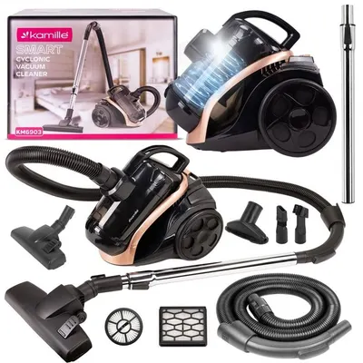 Aspirator cu Fir Fără Sac Kamille, Engros 800W, Filtru HEPA, Accesorii Incluse, Negru/Auriu – Design Elegant și Performanță Fiabilă Descriere produs (B2B)