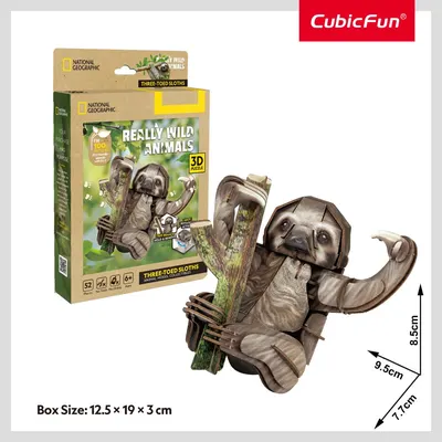 Puzzle 3D - National Geographic Animale Salbatice - Lenes cu trei degete, 52 piese
