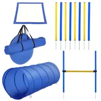 PawHut Agility sport pentru câini echipament complet obstacol, tunel, slalom, zonă odihnă + geantă de transport albastru galben | Aosom Romania