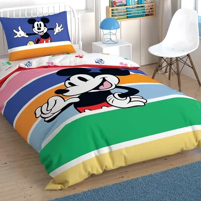 Set lenjerie de pat de o persoană TAC Licensed - Mickey M. Rainbow, 100% bumbac
