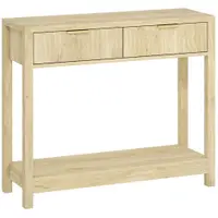 HOMCOM Consolă 90 cm, masă consolă îngustă cu 2 sertare canelate și raft, stil modern, lemn natural | Aosom Romania