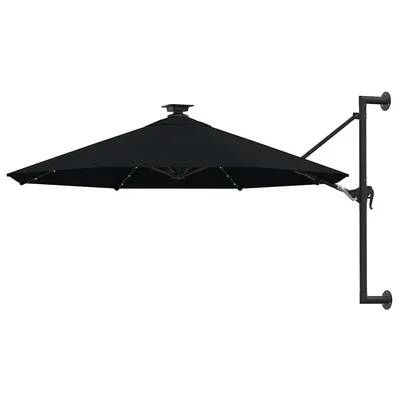 vidaXL Umbrelă de soare montată pe perete cu LED-uri, negru, 300 cm