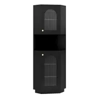 Dulap de colț pentru baie cu bandă LED, Negru | Aosom Romania
