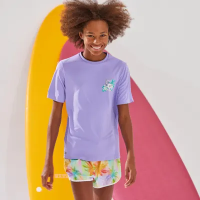 Tricou anti-UV surf 100 UPF50+, UV>95% Ibiscus Mov Copii