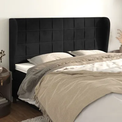 vidaXL Tăblie de pat cu aripioare, negru, 183x23x118/128 cm, catifea