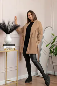 Palton scurt din stofa boucle cu cordon Danielle - Camel