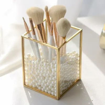 Suport pensule Makeup cu Perle, Gold