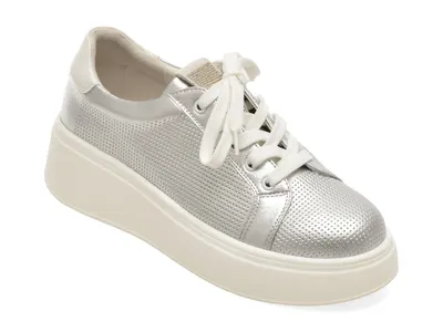 Pantofi sport PASS COLLECTION argintii, W160011, din piele naturala
