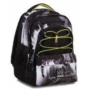 Ghiozdan Mitama, 3 compartimente, design alb cu negru, 43 x 32 x 22 cm
