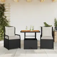 Gossi set mobilier de gradina cu perne, 3 piese, negru, poliratan
